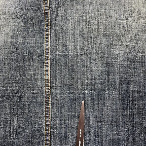 Express Y2K Low Rise Jean Skirt Size 5/6 Faded Denim Knee Length Bareback USA - Picture 8 of 9